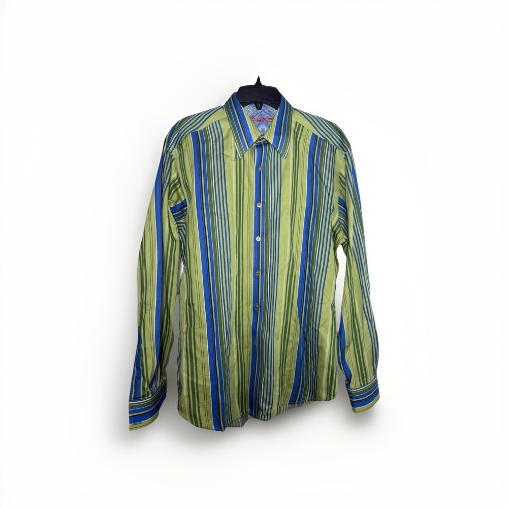 Robert Graham Mens L Colorful Wild‎ Striped w/Contrast Trim Designer Cotton
